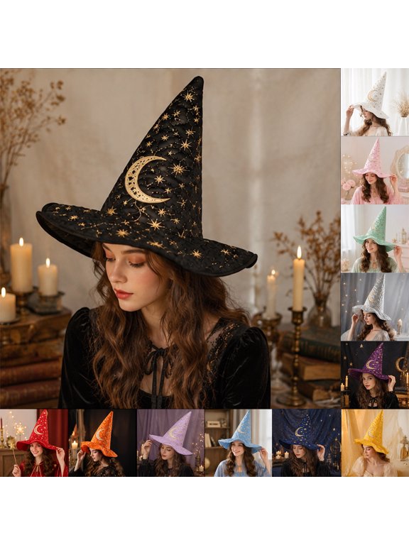 Women's Halloween Witch Hat - Classic Pointed Wizard Cap for Costume Party Dress Up Adult Costume Accessory