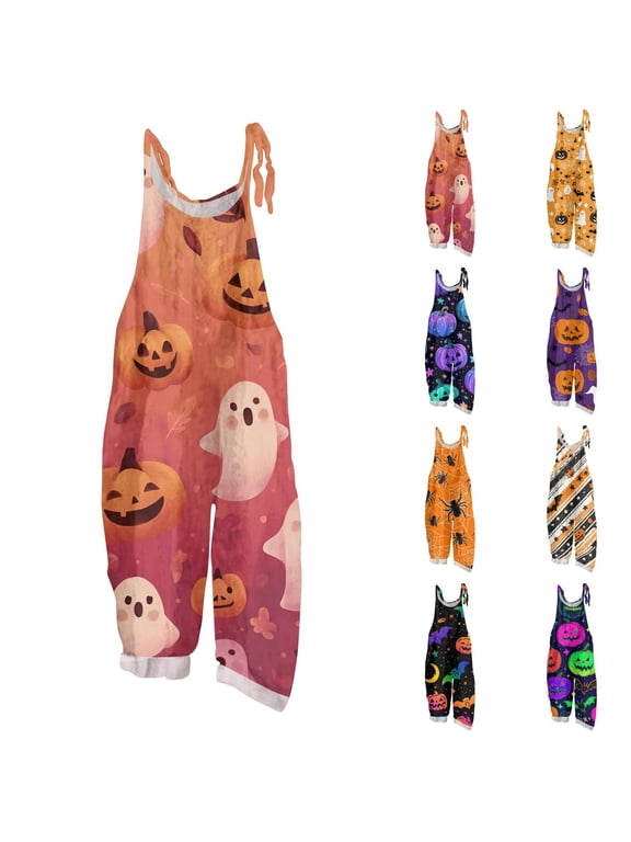 Women's Vintage Halloween Overalls for Women – Loose Fit Jumpsuits for Women Casual Fall Jumpsuits for Women Cotton Linen