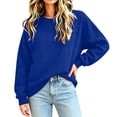 thumbnail image 1 of IAJDKMEK Womens Solid Pocket Sweatshirt - Crew Neck Sweatshirts Women Long Sleeve Pullover Oversized Tops with Pockets,Blue XL, 1 of 6