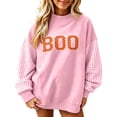 thumbnail image 1 of IAJDKMEK Womens Sweatshirt Halloween Print Top — Round Neck Loose Long Sleeve, Fall Tops for Women Festive Pullover,Pink M, 1 of 6