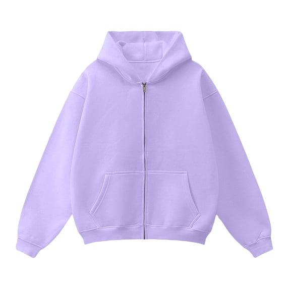 IAJDKMEK Zip Up Hoodie for Men - Solid Casual Winter Jacket with Soft Interior, Ribbed Cuffs, Great for School, Light Sports, and Everyday Casual Outfits,Purple L