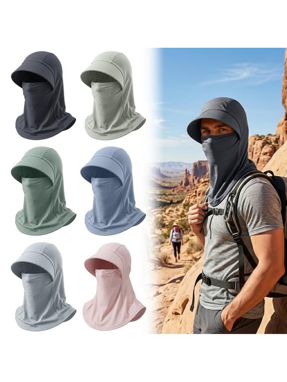 3 In 1 Summer Cooling Balaclava Breathable Sun Protection Hood with Neck Guard & Face Mask Outdoor Cycling Sun Hats for Women Men Light Gray