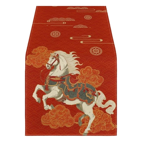 IAJFHAFS Chinese New Year 2026 Table Runner, 72x13 Inch Linen Decor for Dining Table, Family Gatherings, Holiday Celebrations