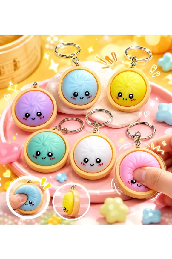 Dumpling Keychain, Mini Dumpling Squishies Stress Relief Fidget Clicker Keychain, Hard- Anxiety Relief & Focus Boost Quiet Toys for Adults