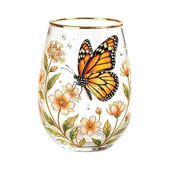 IAJFHAFS Garden Morning Glass Cup 14 Oz Clear Tumbler Gold Rimmed For Loose Leaf Tea Nature Art