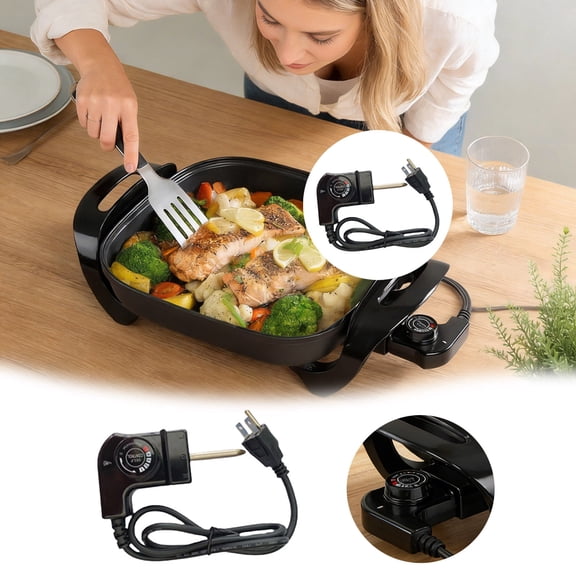 IAJFHAFS Heavy Duty Temperature Control Power Cord Grounded Plug Overload Protection Universal 110V Replacement Cord For Electric Griddles Skillets And Cooking Appliances(Black-16X16X5Cm)