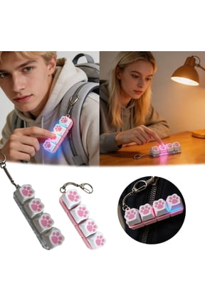 Light Up Cat Paw Clicky Keyboard Fidget Toys for Adults Keycap Clicker Key Button Stress Relief Fidget Sensory Keychain for Anxiety Decompression