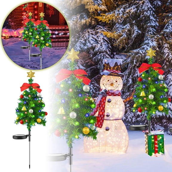 IAJFHAFS Solar Christmas Tree Garden Stake Light Outdoor Holiday Festive Yard Pathway Porch Decorative Display