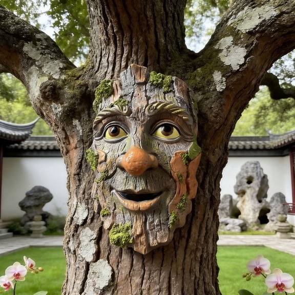 IAJFHAFS Tree Faces Decor Outdoor, Tree Face Outdoor Statues Old Man Tree Hugger Bark Ghost Face Decoration Funny Yard Art, Tree Decor Outdoor for Halloween Easter Garden Creative Props