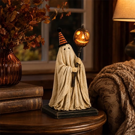 IAJFHAFS Vintage Luminous Ghost Figurine with Glowing Statue USB Powered Charging Whimsical Tabletop Decor for Home Office Shelf Accent