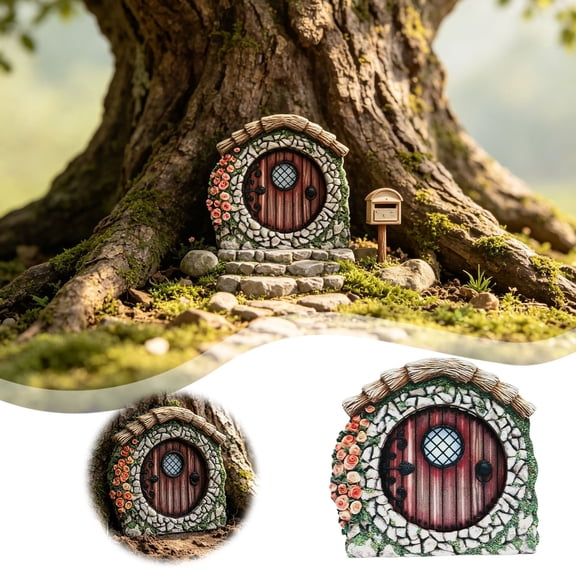IAJFHAFS Wooden Fairy Door Figurine Garden Miniature Rustic Desktop Ornament for Shelf Windowsill Display