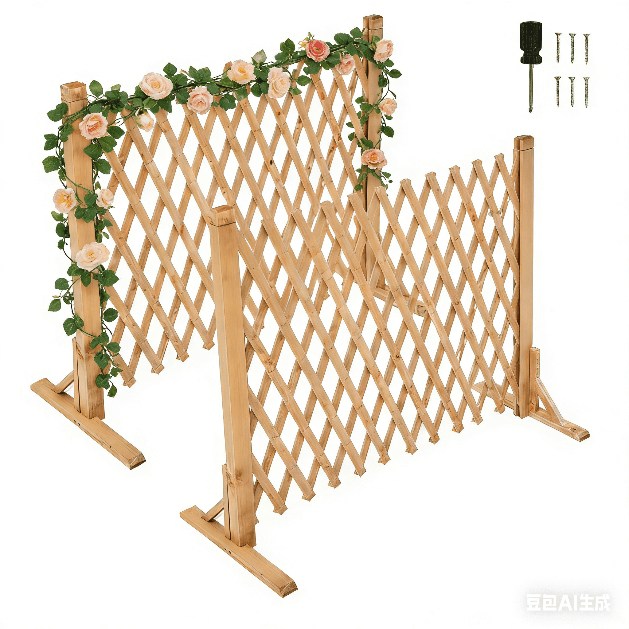 IAJXWI 28" x 63" Extendable Instant Wood Fence, Pet Gate Retractable Fences Barrier Section Partition for Home Garden Indoor Outdoor Yard, 2 pack