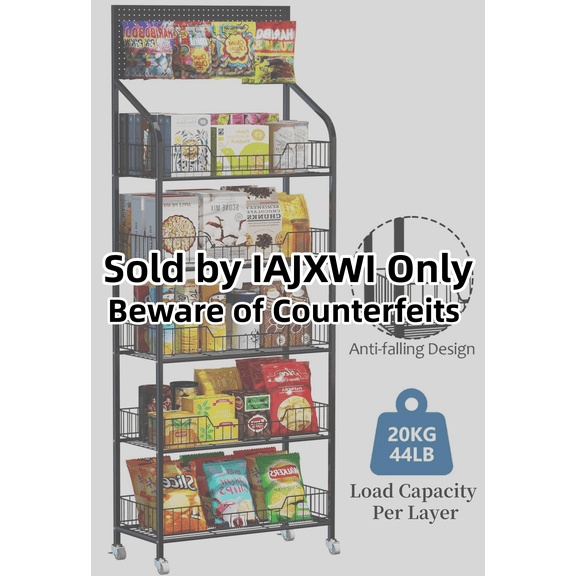 IAJXWI 5-Tier Retail Display Rack, Snack Display Rack for Versatile Merchandise Display with Wheels, 23.6 x 10.6 x 67 inch