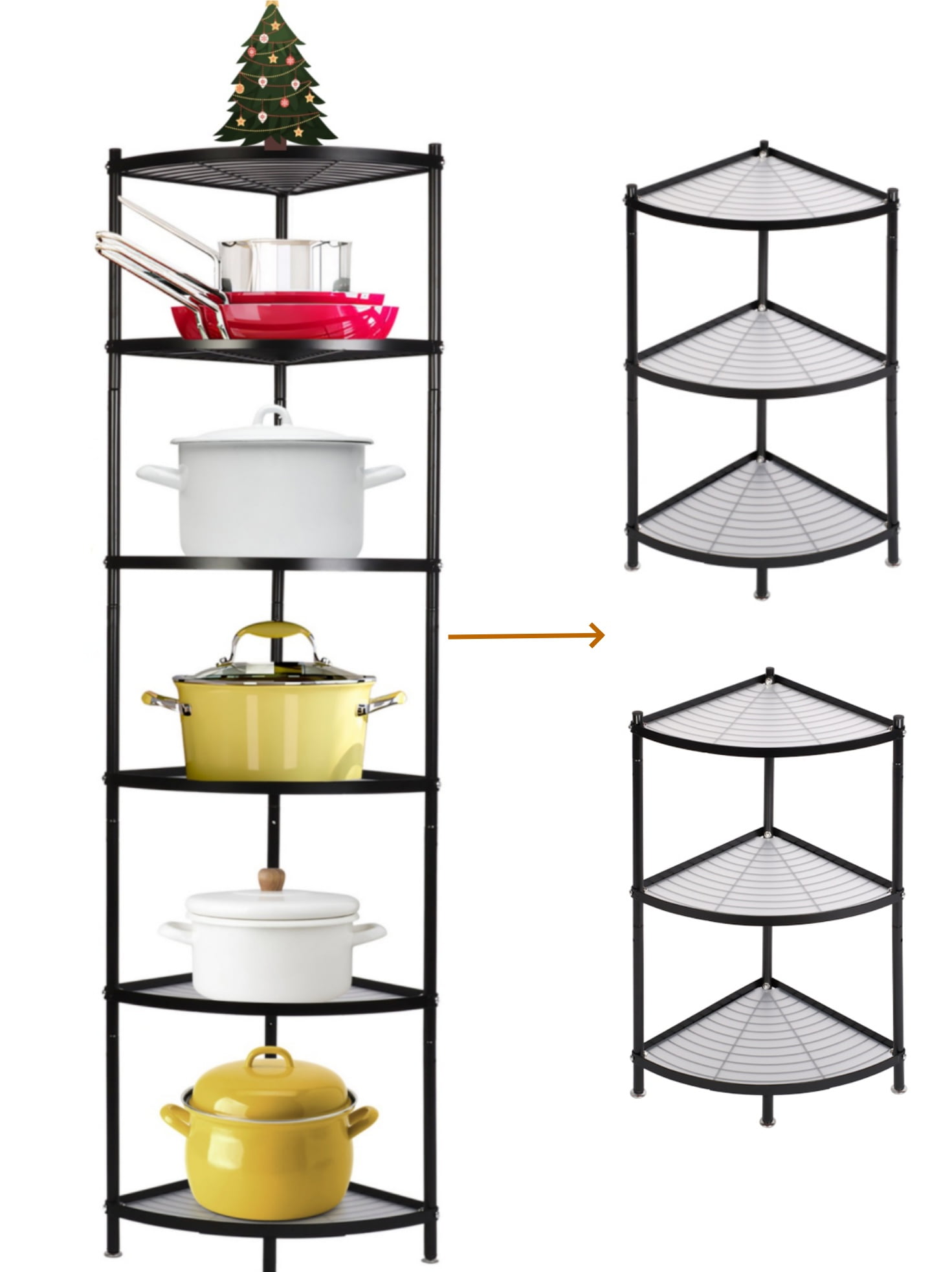 IAJXWI 6 Tier Corner Pot Rack, Kitchen Corner Shelf Cookware Stand, for ...