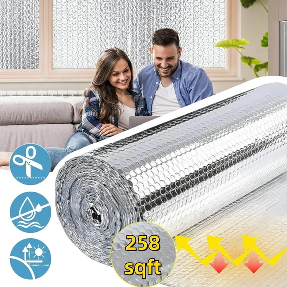 IAJXWI 65.6 x 3.94 ft Bubble Reflective Insulation Roll, Radiant Barrier Cover (258sqft) with Aluminum Foil for Attic, Roof, RV, Car