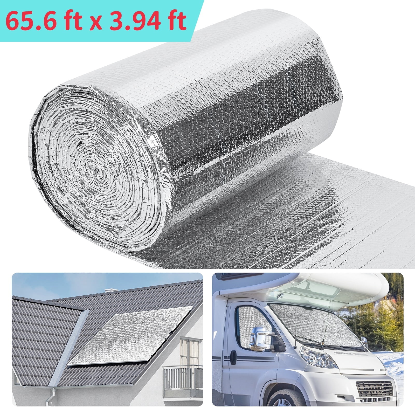 IAJXWI 65.6 x 3.94 ft Bubble Reflective Insulation Roll, Radiant Barrier Cover (258sqft) with Aluminum Foil for Attic, Roof, RV, Car