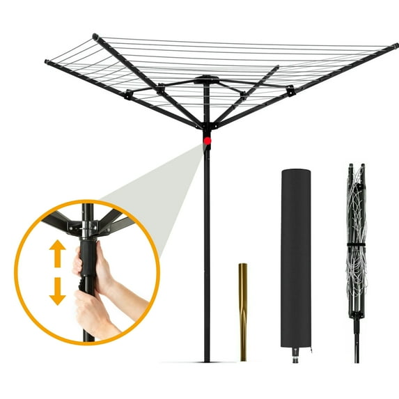 IAJXWI Clothes Drying Rack,Heavy-Duty Steel Frame Umbrella Clothesline,12-Line 165ft Folding Outdoor Clothes Lines with Adjustable Height & 360°Rotation