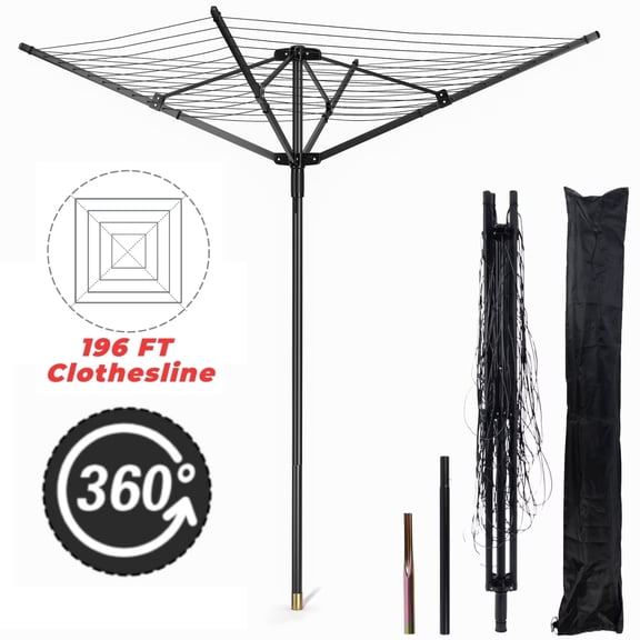 IAJXWI Clothes Drying Rack,Heavy-Duty Steel Frame Umbrella Clothesline, Folding Clothes Lines with Adjustable Height & 360°Rotation Outdoor