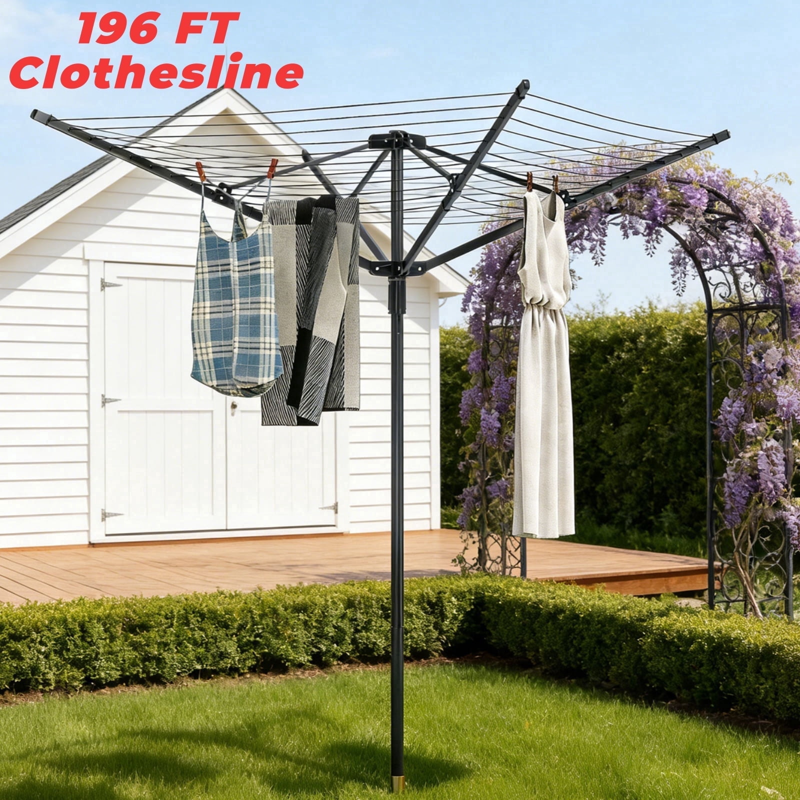 Close Line Drying Rack IAJXWI 196FT Clothes Drying Rack, 4-Arm Heavy-Duty Rotary Clothesline ...