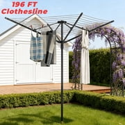 IAJXWI 196FT Clothes Drying Rack, 4-Arm Heavy-Duty Rotary Clothesline, Folding Umbrella Drying Rack with Adjustable Height & 360° Rotation, Outdoor
