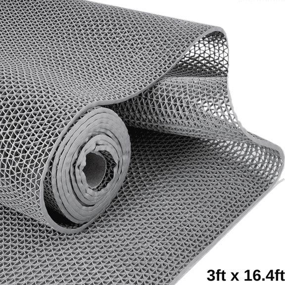 IAJXWI 16.4' x 3' Drainage Mat, Non-Slip Commercial Pool Mats, Drainage Outdoor Rug for Bathroom, Kitchen, Garden, Balcony, Wet Areas, Gray