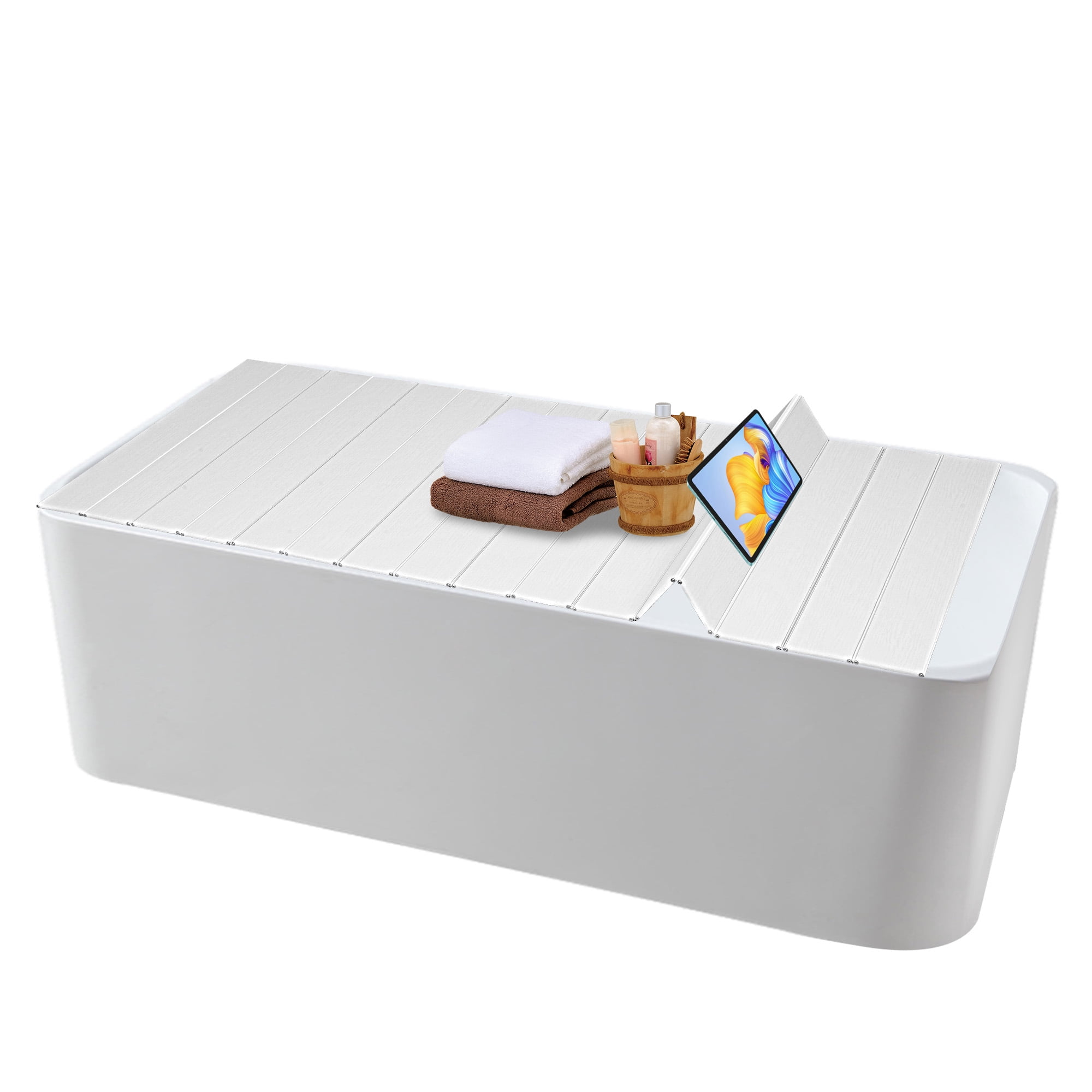 IAJXWI 67" x 33" Folding Dust-Proof Bathtub Cover Louvered Shutter Bath ...