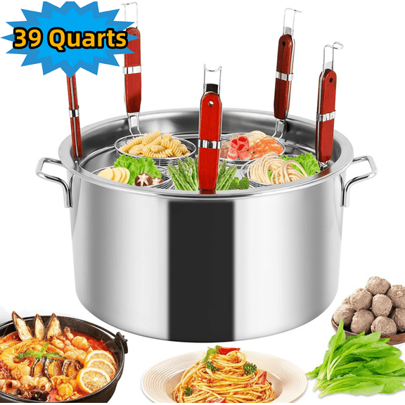 IAJXWI Pasta Cooker Insert Set, Stainless Steel Pasta Pot Strainer Basket with 5 Holes, Multipurpose Cooking Tool for Noodles Dumplings Vegetables - Home Kitchen Restaurant Use