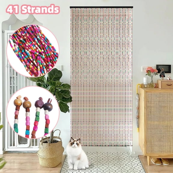 IAJXWI 35" x 77" Rainbow Wooden Bead Door Curtain, Natural Wood Colorful Beaded String Hanging Doorway Divider for Doorway Porch Bedroom, 41 Strands