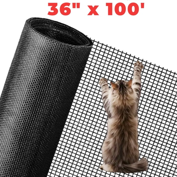 IAJXWI Window Screen Mesh Roll, 36in x 100ft Durable Fiberglass Screen Rolls, Screen & Sliding Door Repair with Pet Proof Screen Mesh, Black
