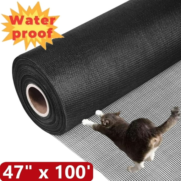 IAJXWI Window Screen Mesh Roll, 47" x 100' Heavy-Duty Screen Mesh Roll Pet Proof Screen Mesh for Patio Screen, Replacement Door Screen, Porch Screen, Black