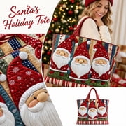 IALBKGU Christmas Tote Bag for Women, Digital Print Santa Shoulder Handbag, Vertical Carryall with Double Handles, Reusable Holiday Gift Shopping Bag C