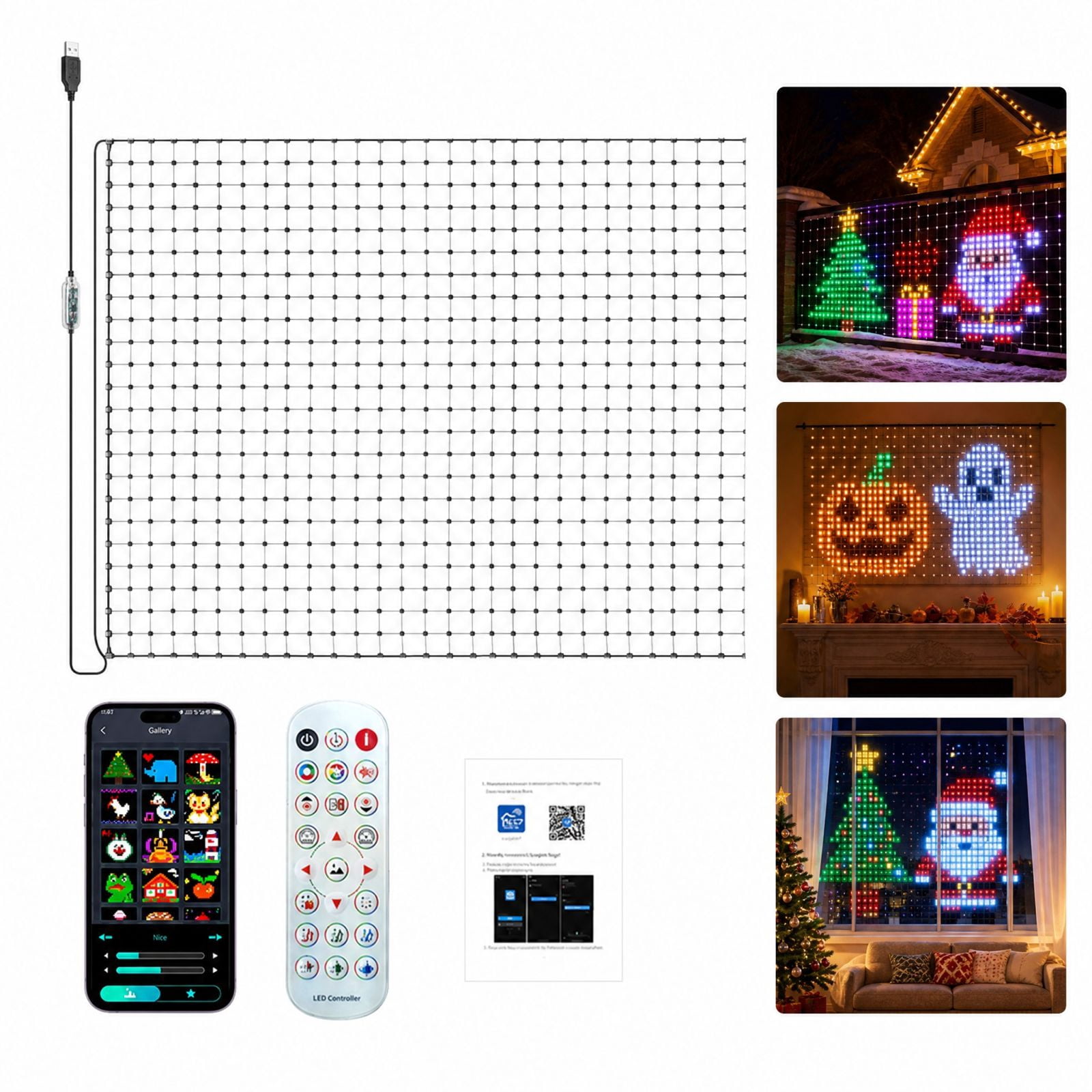 IALBKGU Smart RGB Foldable LED Net Light, 62.9*251.9 In, Remote Control ...