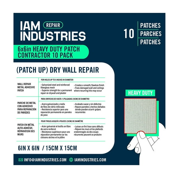 IAM Industries 10 Pieces, 6 Inch Dry Wall Hole Repair Patches, Heavy Duty Self-Adhesive Fiber Mesh over Galvanized Steel (10 Patches)