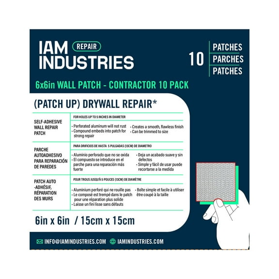 IAM Industries Drywall Repair 10 Pieces, 6 Inch Self Adhesive Aluminum Mesh, Dry Wall Hole Repair (10 Patches)