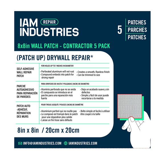 IAM Industries Drywall Repair 5 Pieces, 8 Inch Self Adhesive Aluminum Mesh, Dry Wall Hole Repair (5 Patches)