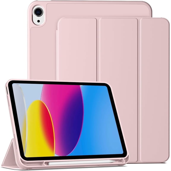 IAMKHO Case for iPad (A16) 11th Generation 11 Inch 2025, iPad 10th Generation 10.9 inch 2022 with Pencil Holder, Auto Wake/Sleep, Support Touch ID, Slim Trifold Stand Protective Cover (Light Pink)