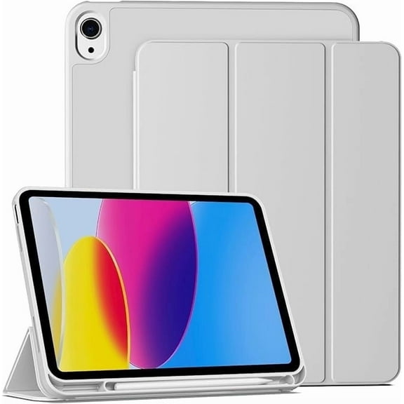 IAMKHO Case for iPad (A16) 11th Generation 11 Inch 2025, iPad 10th Generation 10.9 inch 2022 with Pencil Holder, Auto Wake/Sleep, Support Touch ID, Slim Trifold Stand Protective Cover (Gray)