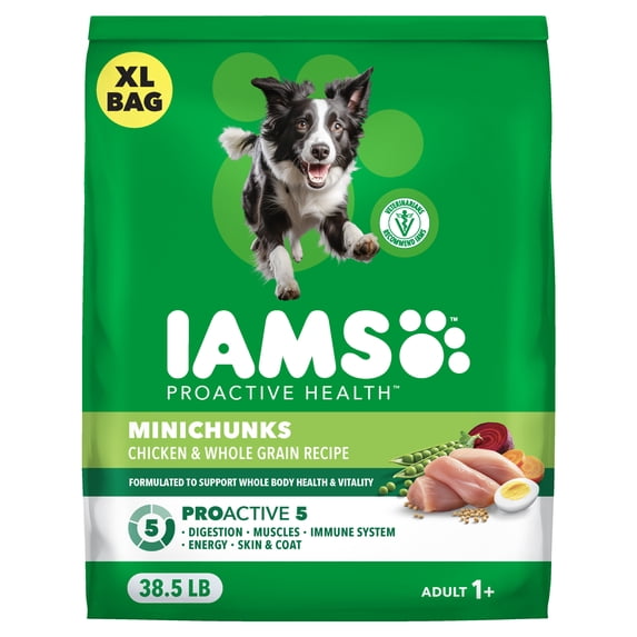 IAMS Proactive Health Adult MiniChunks Chicken and Whole Grain Recipe Dry Dog Food, 38.5 lb Bag