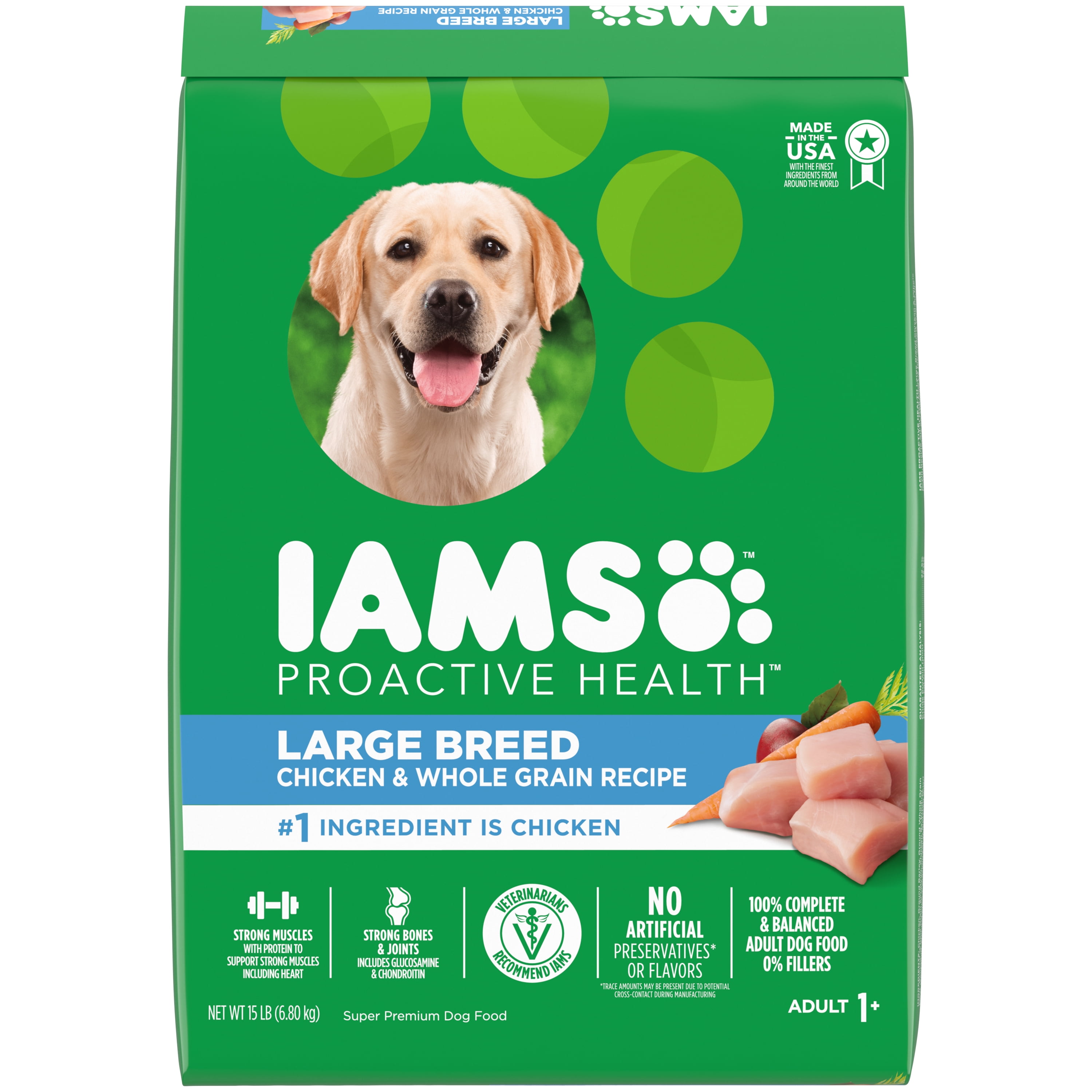 IAMS High Protein with Real Chicken Dry Dog Food for Large Breed Adult Dog, 15 lb. Bag