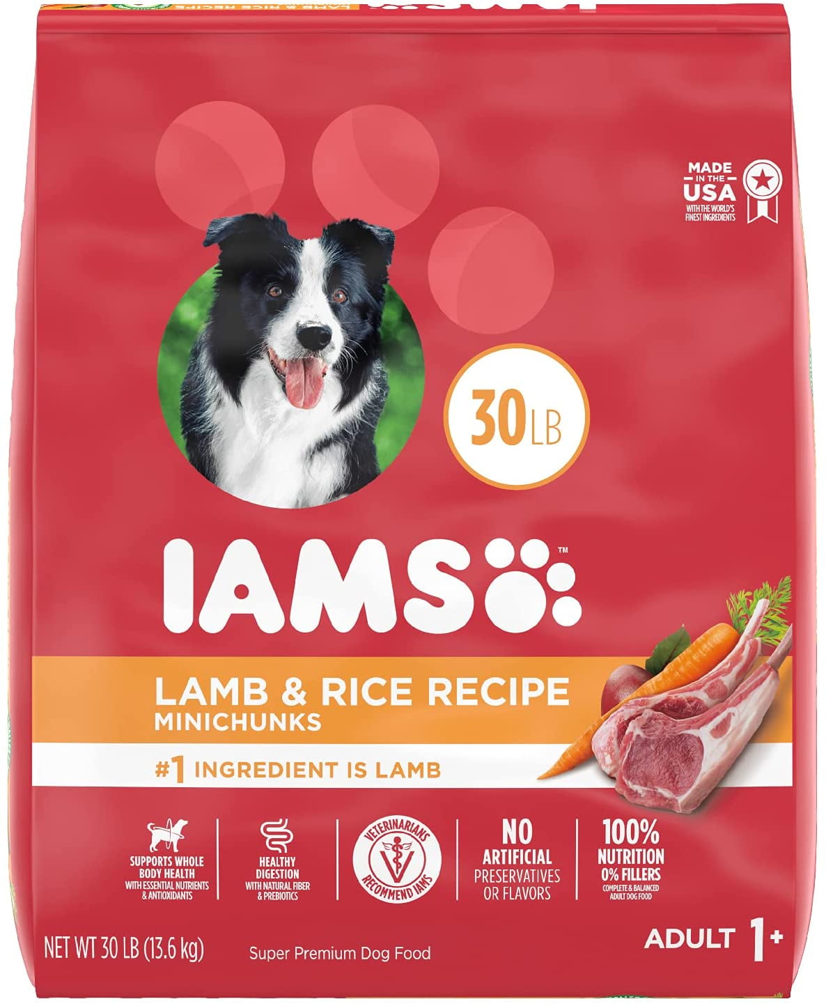 IAMS Minichunks Adult Dry Dog Food Lamb & Rice Recipe Dog Kibble, 30 lb. Bag
