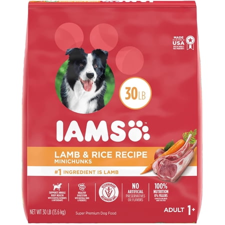 IAMS Minichunks Adult Dry Dog Food Lamb & Rice Recipe Dog Kibble, 30 lb. Bag