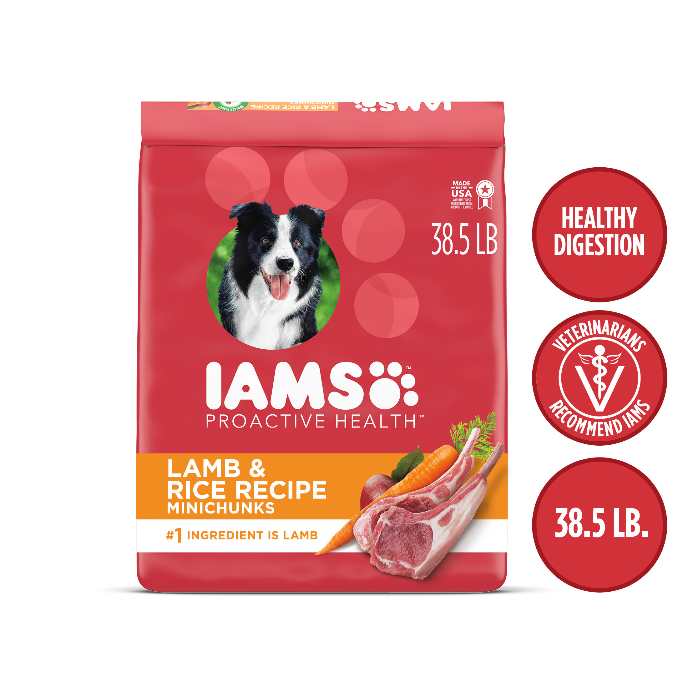 IAMS Minichunks Adult Dry Dog Food Lamb & Rice Recipe Dog Kibble, 38.5 lb. Bag - image 1 of 11