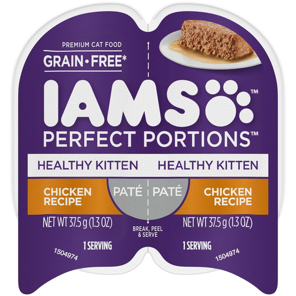 IAMS PERFECT PORTIONS Healthy Kitten Grain Free Wet Cat Food Pat©, Chicken Recipe, 2.6 oz. Easy Peel Twin-Pack Tray