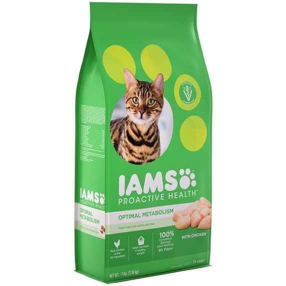 IAMS PROACTIVE HEALTH Optimal Metabolism Adult Dry Cat Food with Chicken, 7 lb. Bag