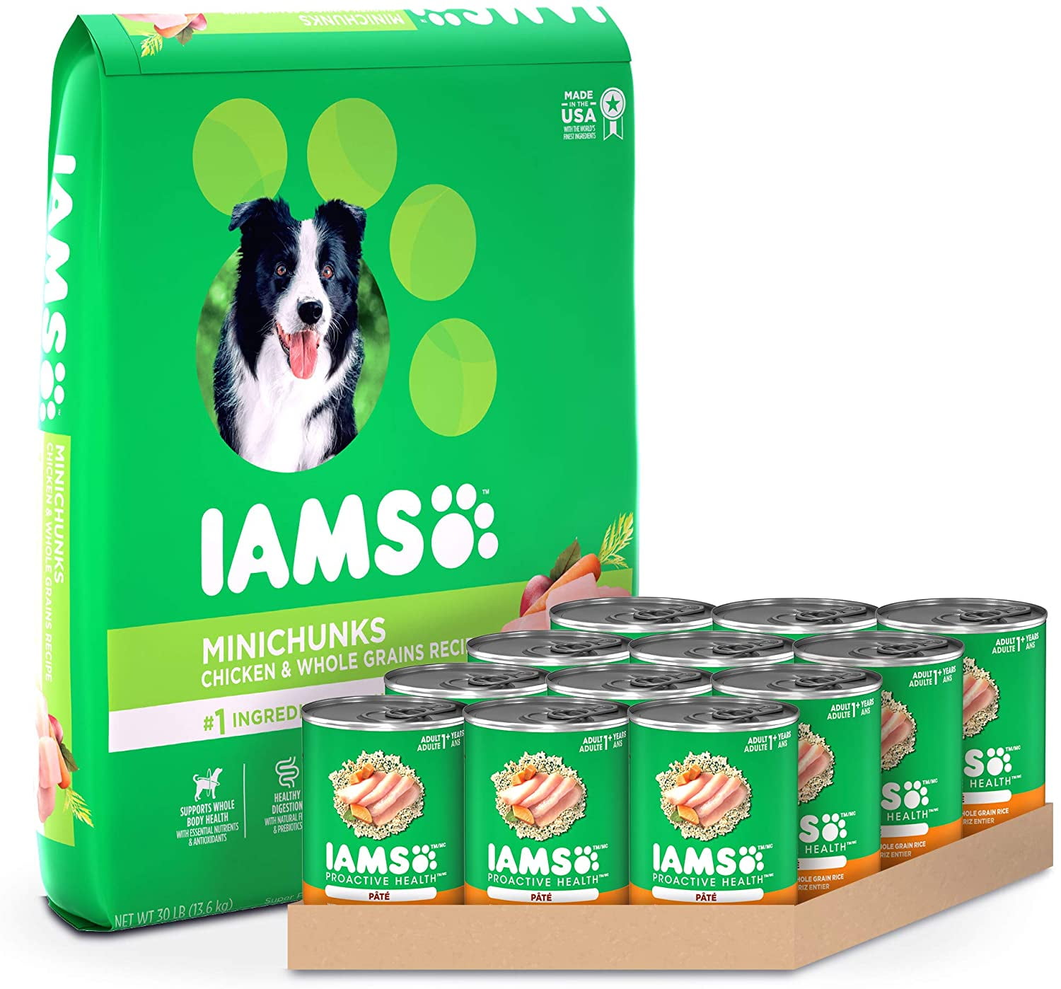 IAMS Proactive Health Adult Minichunks Dry Dog Food and Classic Pate ...