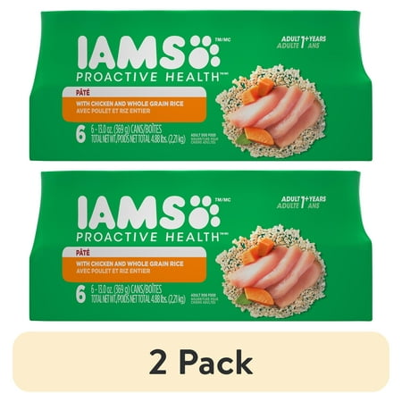 ( pack) IAMS PROACTIVE HEALTH Adult Soft Wet Dog Food Pate with Chicken & Rice, (6) 13 oz Cans