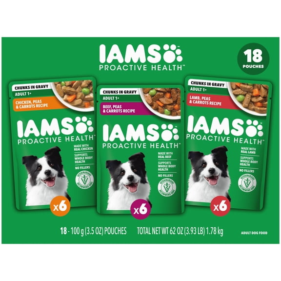 IAMS Proactive Health Core Pouch - 18ct (6 x Chicken, 6 x Beef, 6 x Lamb)
