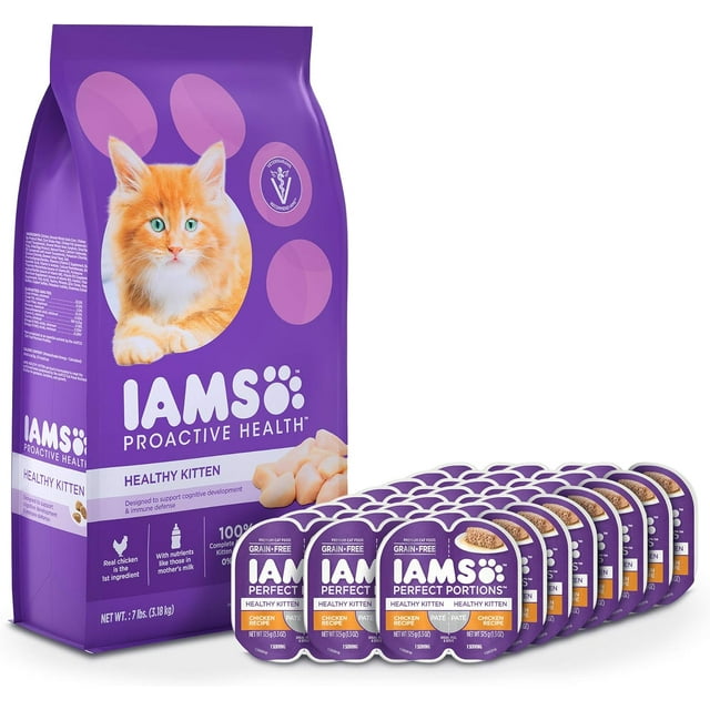 IAMS Proactive Health Healthy Kitten Dry Cat Food and Grain Free Paté ...