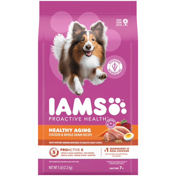 IAMS Proactive Health Healthy Aging Chicken & Whole Grain Recipe Dry Dog Food, 5 Lb Bags