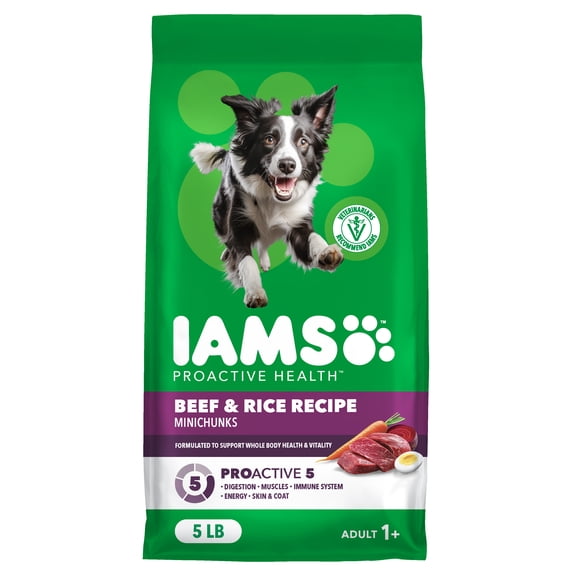IAMS Proactive Health Adult Minichunks Beef & Rice Recipe Dry Dog Food,  5 Lb Bag